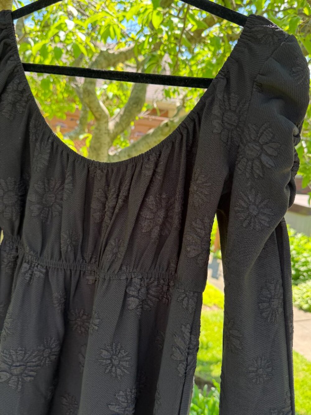Black Floral Textured Babydoll Mini Dress - Picture 2 of 4